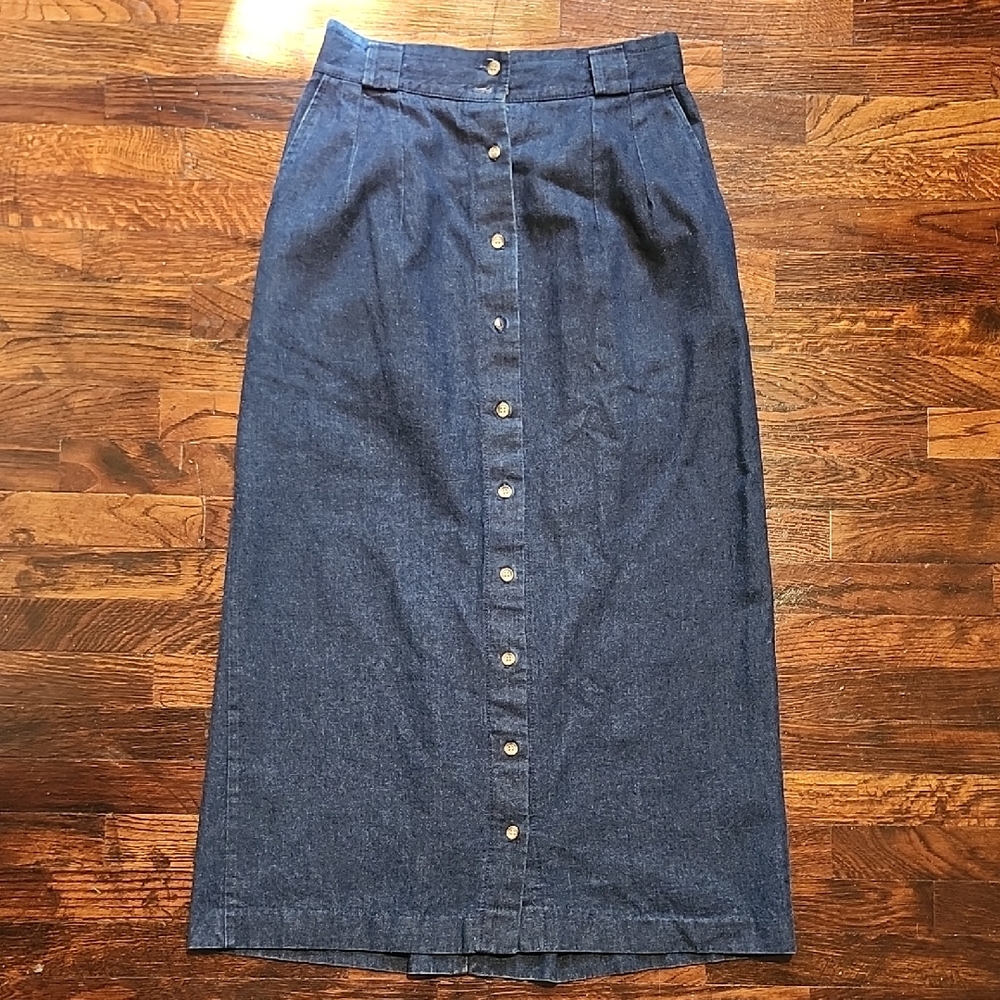 EUC Willowbend Vintage Classic Blue Button-Down Midi Skirt Made In The USA Sz 10